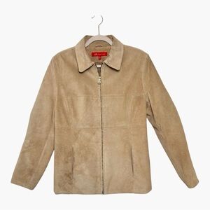 Y2K Vintage AK Anne Klein Tan Suede Leather Zip Jacket Classic Medium